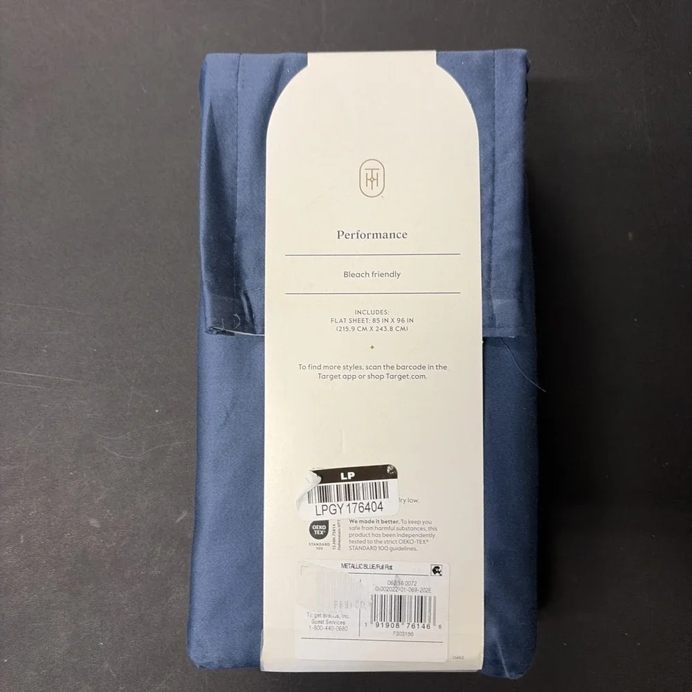Full 400 Thread Count Performance Flat Sheet Metallic Blue Threshold Cotton 0566